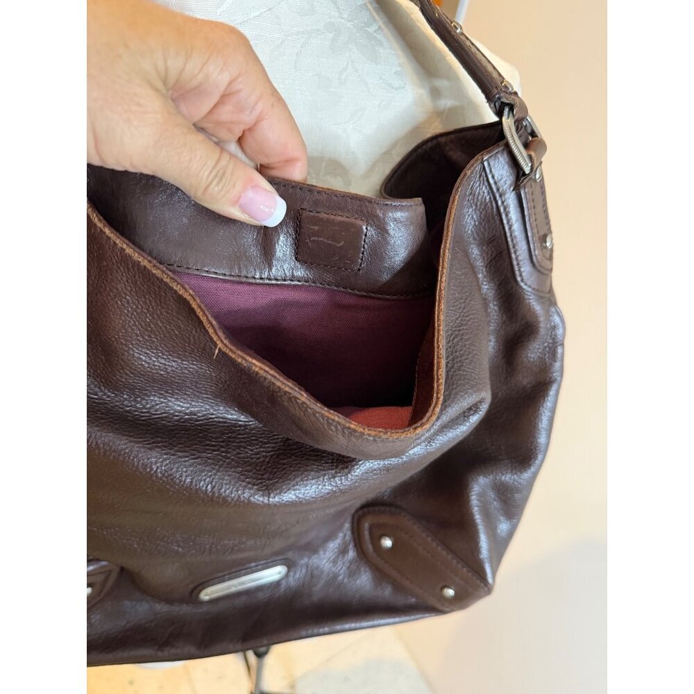 Cole Haan Womens Leather Hobo Bag Rich Brown Silver Hardware Casual - Picture 14 of 16